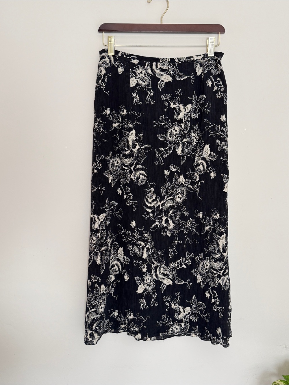 Black Floral Vintage Silk Maxi Skirt